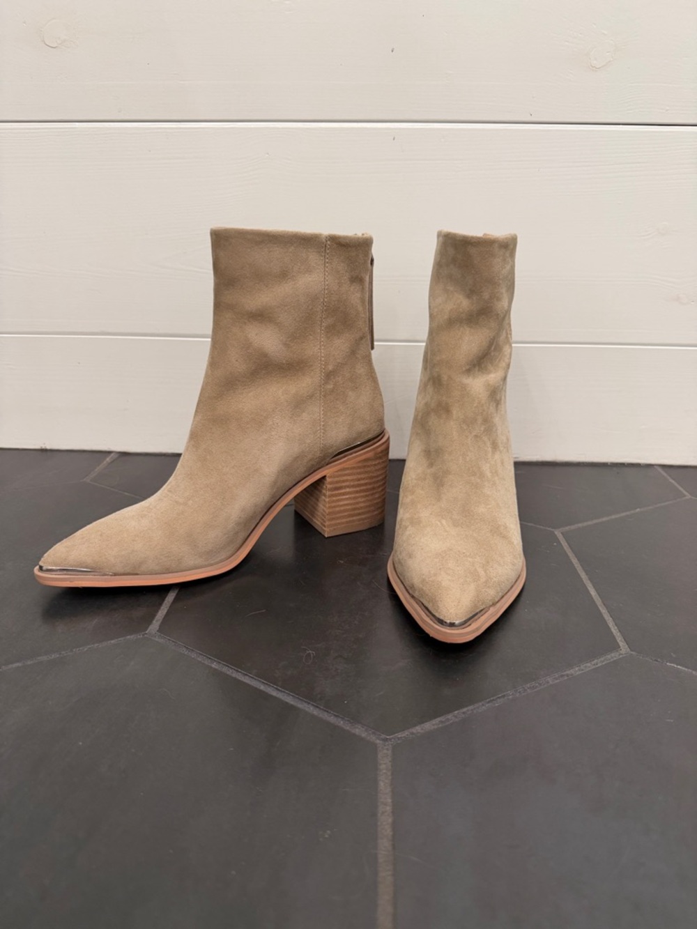 Steve Madden Taupe Suede Pointed Ankle Boots - Picture 3 of 9